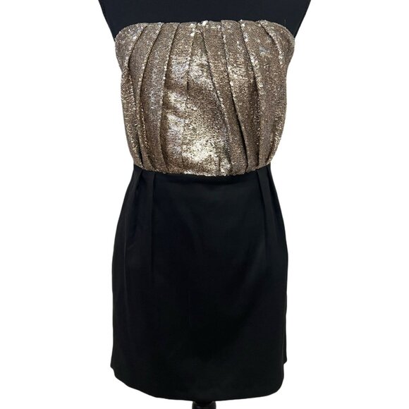 Line & Dot Strapless Bodycon Mini Sequin Dress Colorblock Party Shift Holiday - Picture 3 of 11